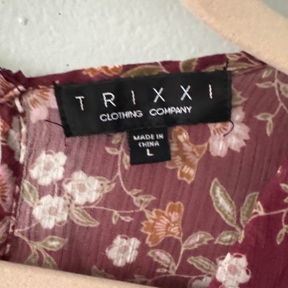 Trixxi Burgundy Floral Long Sleeve Dress - Picture 2 of 7